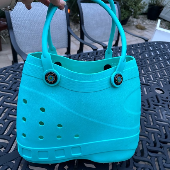 Optari Waterproof Beach Pool Sol Tote Bag Handles Blue Soft Rubber - Picture 3 of 9